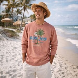 Peach Blue Ron Jon Graphic Sweatshirt Green Surf Beach Costal Size Small